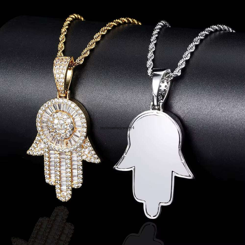 Nuoya High Quality Jewelry Men Women Hamsa Hand of Fatima Iced Out Pendant Hip Hop Necklace