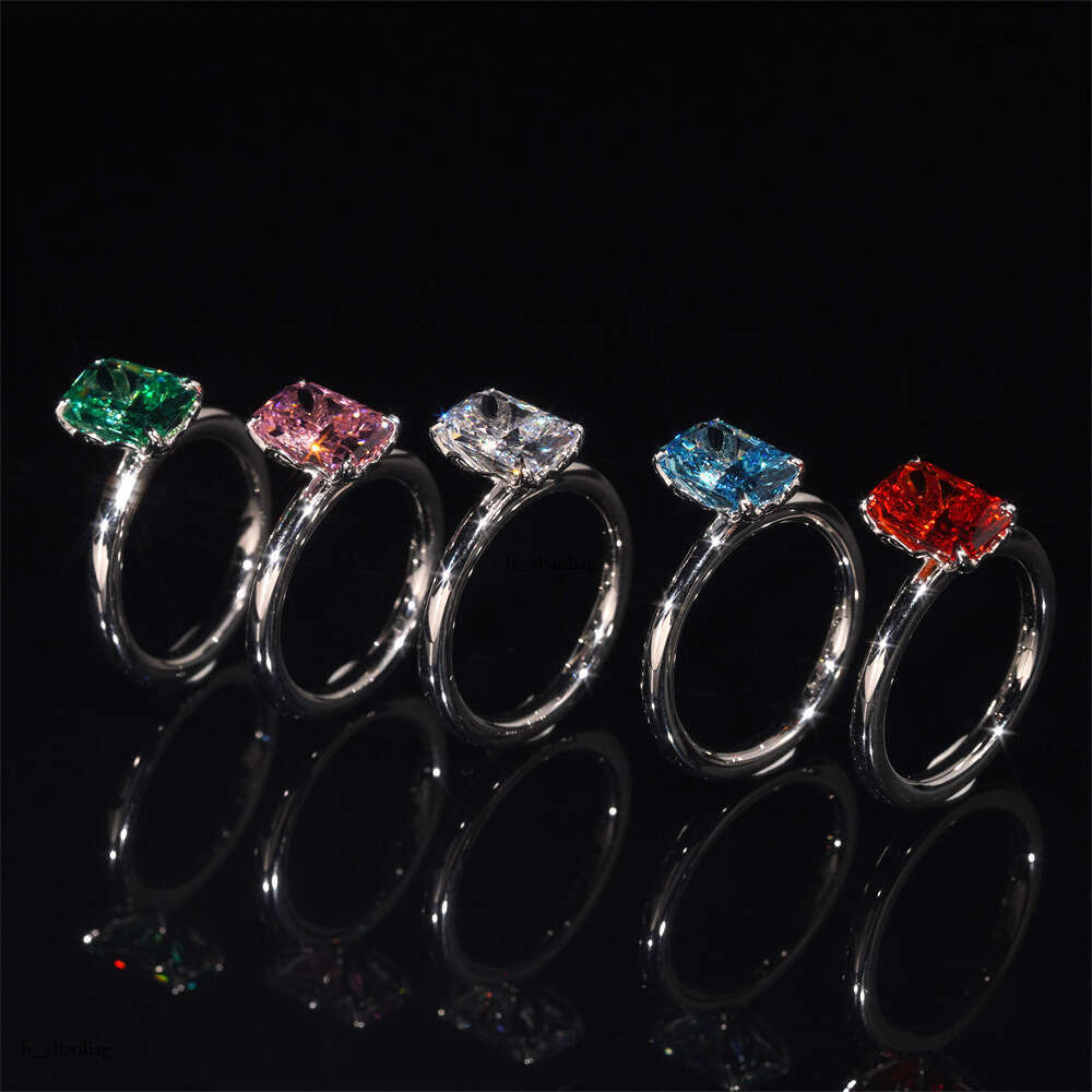 Hip-Hop Silver Inlaid Colorful Ice Flower Cut 10*6.5 Zircon Women's Ring Simple Fashion Style