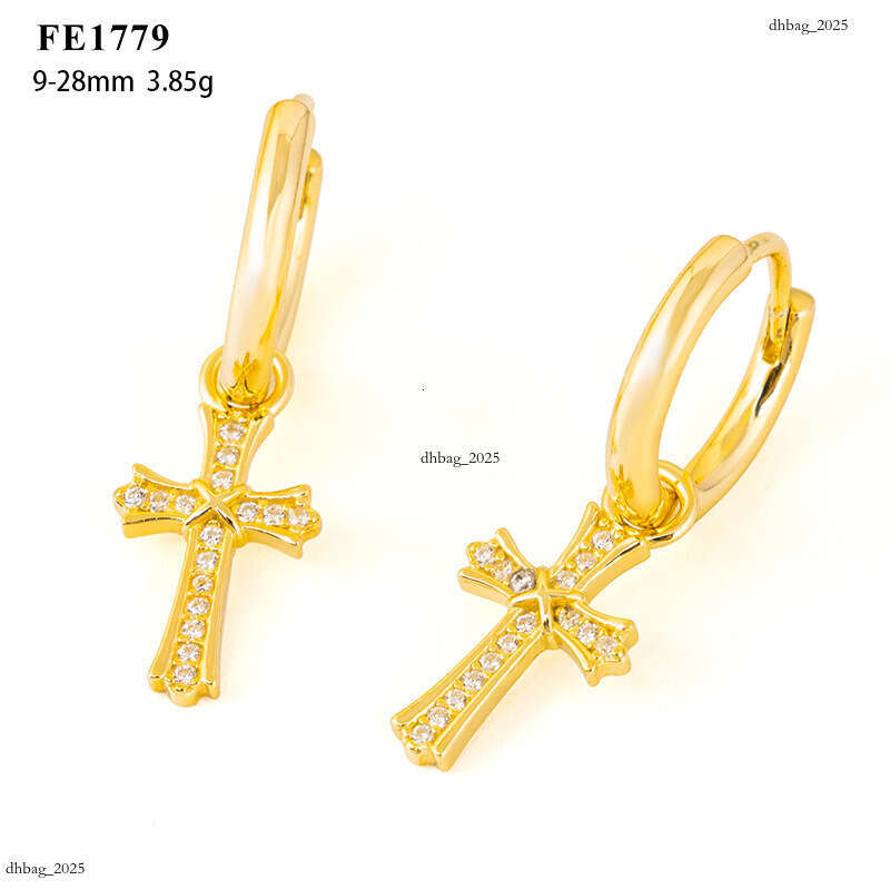 ICED OUT Sier Micro Inlaid Zircon Cross Fashionable Light Elegant Niche Design Earrings Hoops