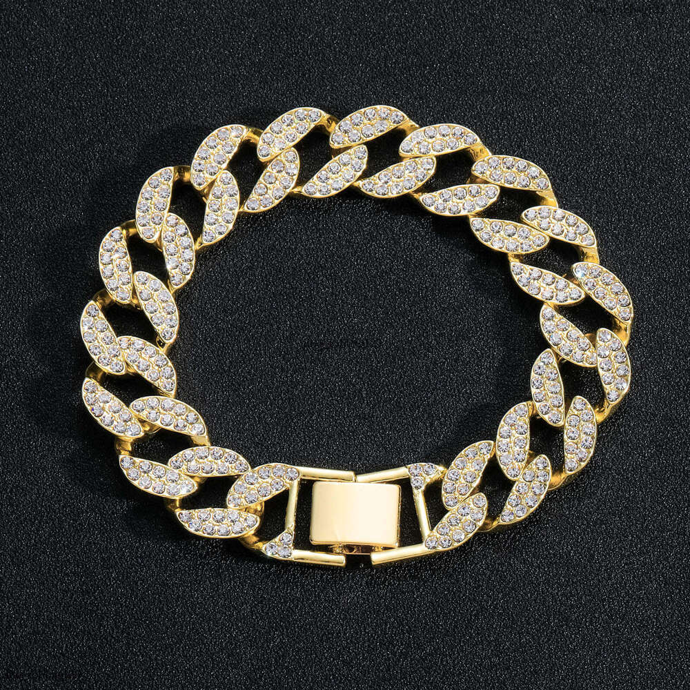 Bracelet 15mm Full Dia Cuban Chain Personality Men's Trendy Hip-Hop Accessories