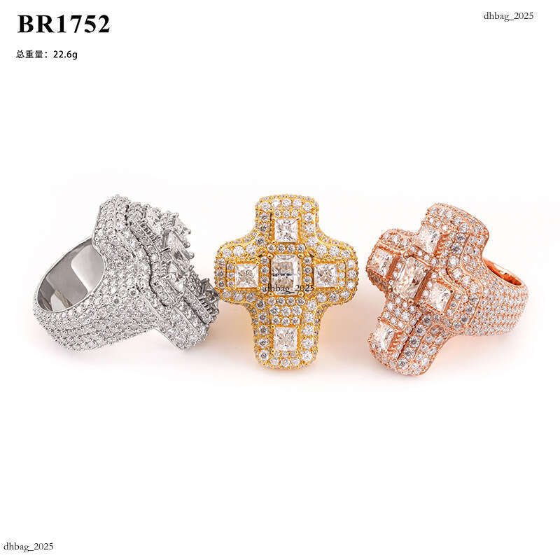 ICED OUT Silver Moissanite Cross Hip-Hop Ring Fashion Trendy Essential