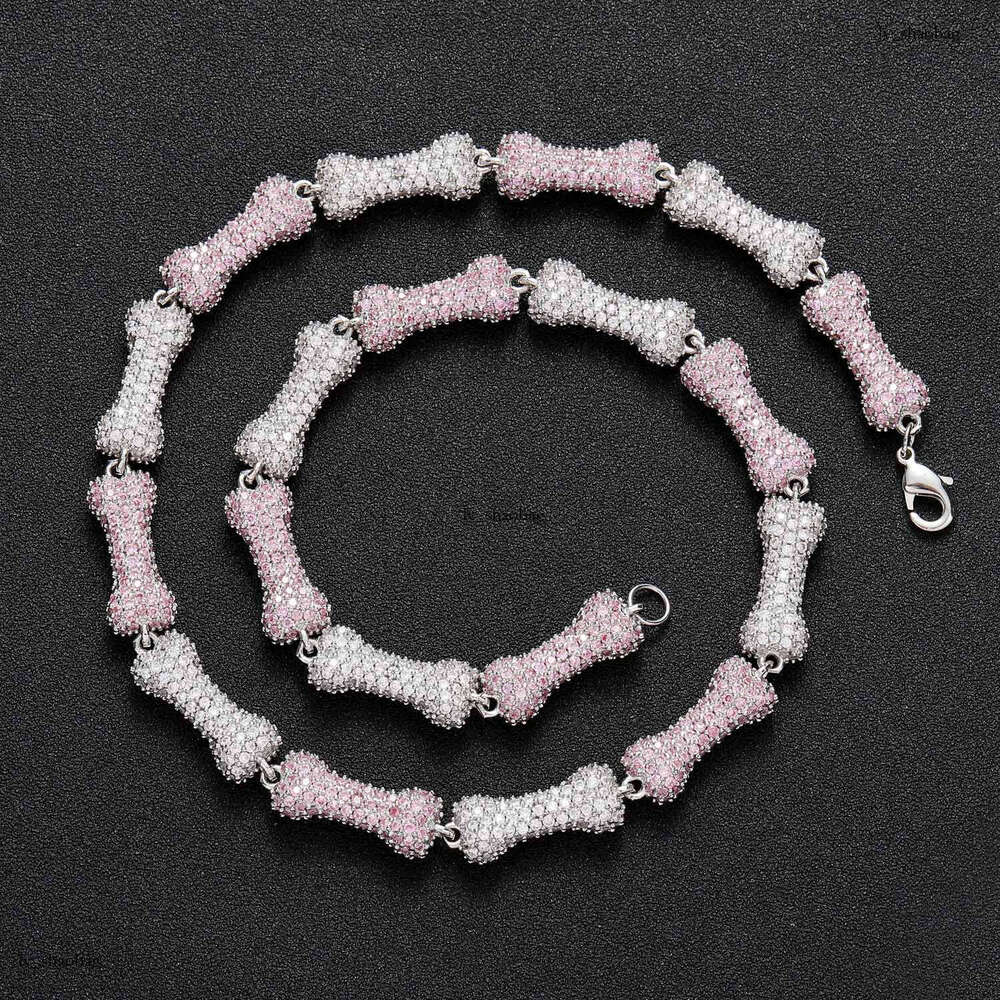 New Bone 10mm Full Moissanite chain Pink Choker Personality Unisex Hip Hop Necklace
