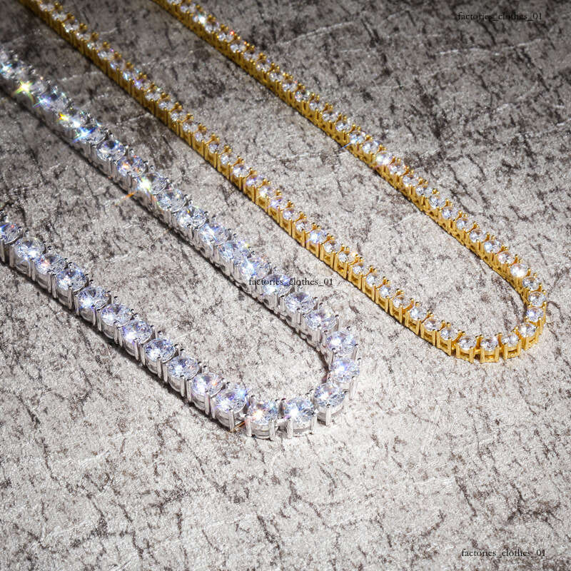 Fashion 3-5mm Sier Hip-Hop Single Row Full Moissanite chain Men's Necklace Tennis Chain