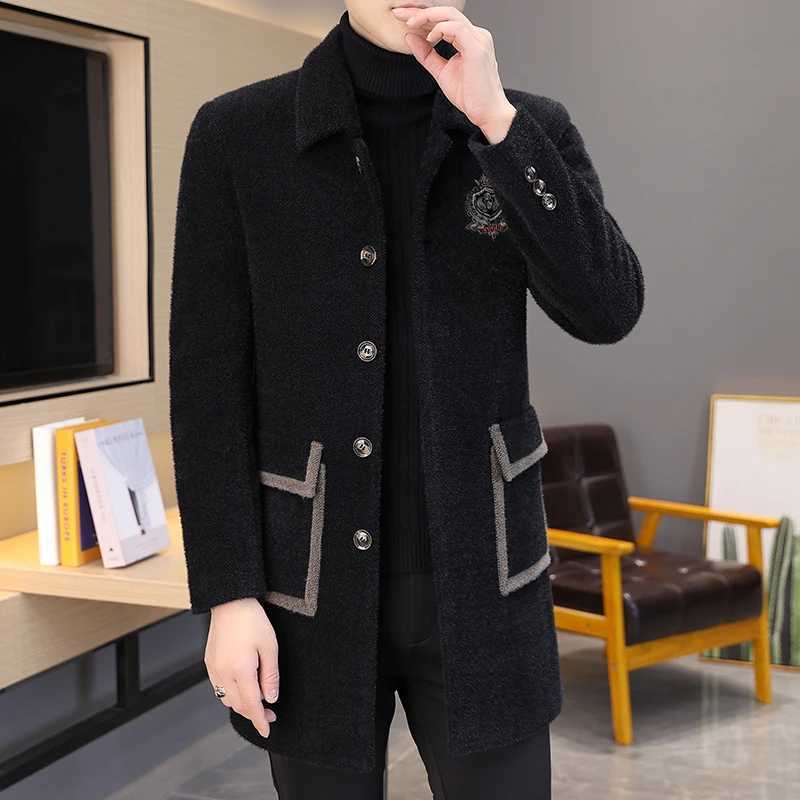 2022 Winter Imitation Mink Velvet Wool Blends Jacket Men Casual Business Long Coat Social Streetwear Slim Overcoat Windbreaker XJ250809