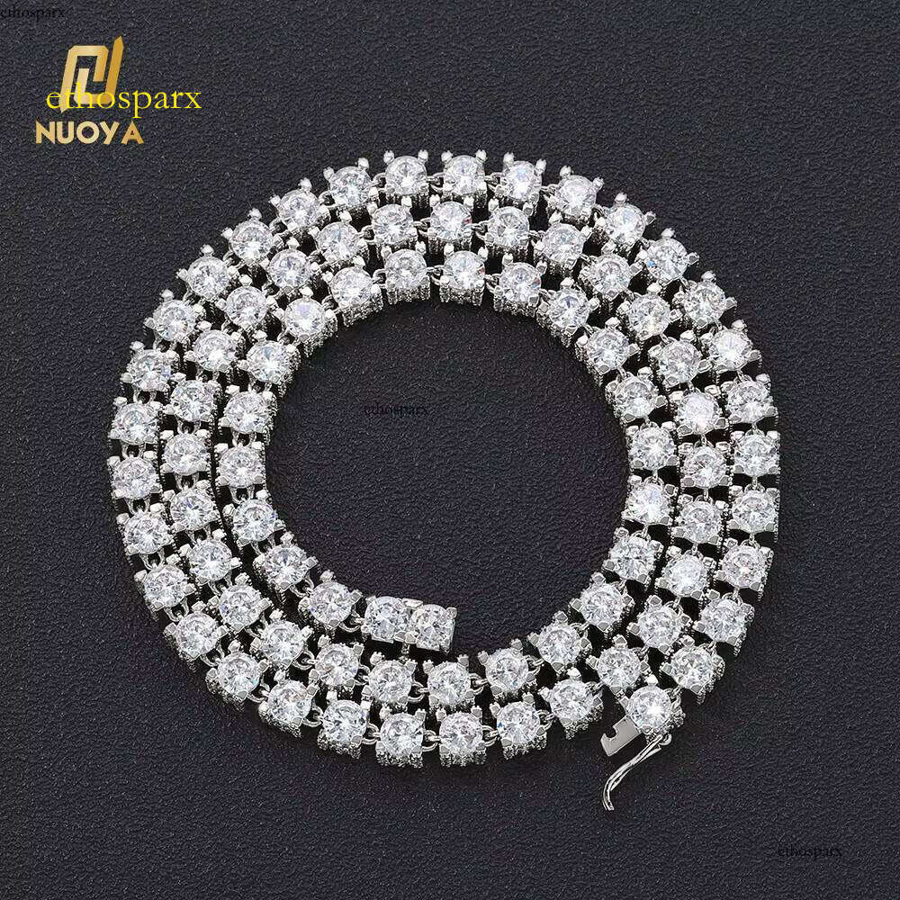 NUOYA Fine Jewelry New Design Iced Out Dia White Gold Plated 6mm Bling CZ Tennis Chain Women's Hip Hop Necklace
