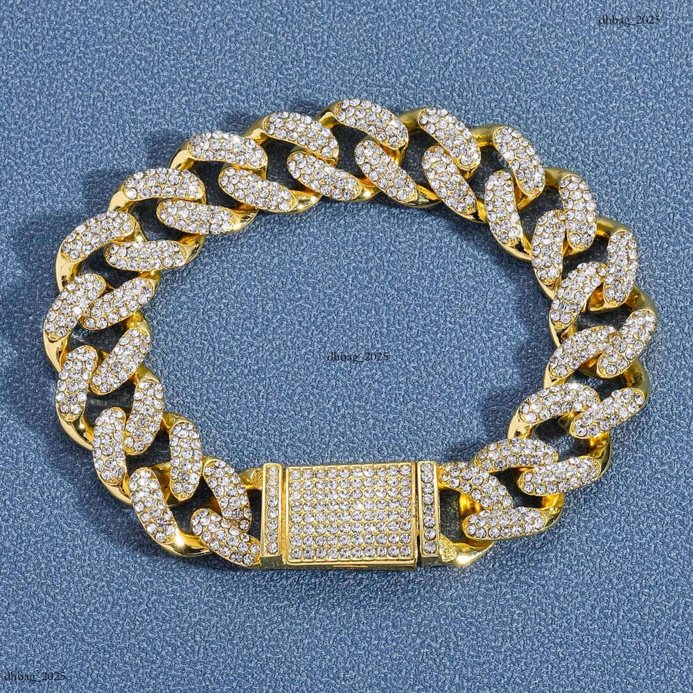 Alloy 15mm Three Row Cuban Chain Full Dia Personality Trendy Men's Hip Hop Bracelet