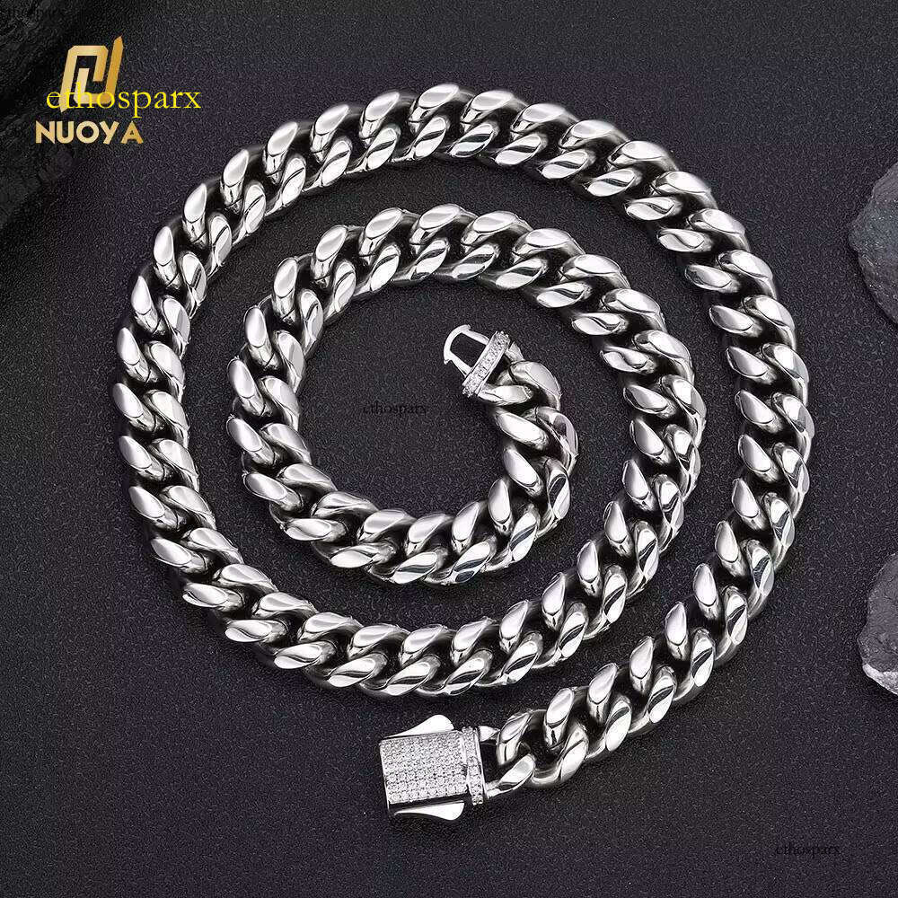 Nuoya 8/10/12mm Hight Quality Cuban Link Stainless Steel Jewelry Iced Out Clasp Sier Gold Plated Curb Chain Necklace