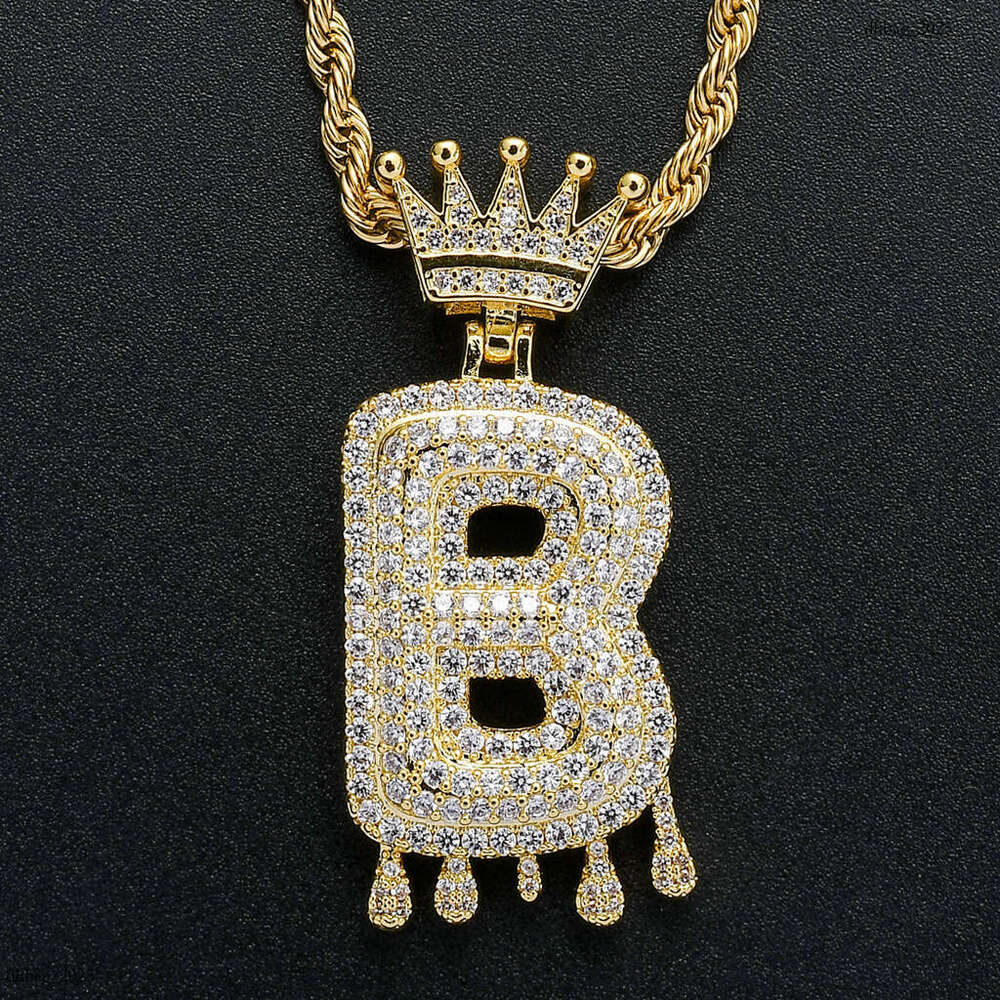 Crown Water Drop English Letter Pendant Micro Paved Moissanite chain Trendy Brand Men's Hip Hop Jewelry