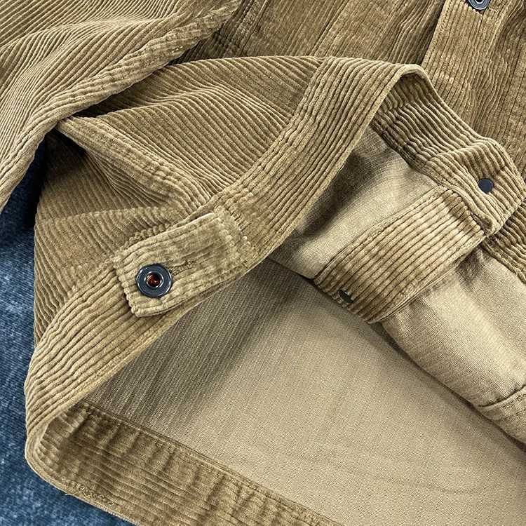 igh Quality Heavyweight 00% Cotton Corduroy Jacket Mens Thick Striped Velvet Lapel Jacket Autumn Japan Retro Short Workwear W250809