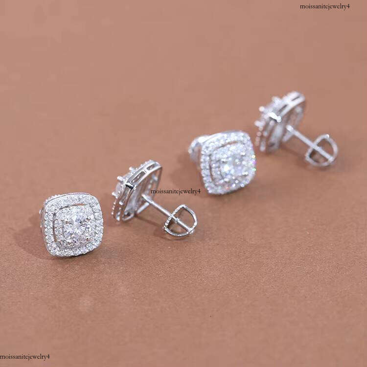 Pass Dia Tester Fashion VVS D Cushion Sterling Sier Round Moissanite Stud Earrings for Mans Women