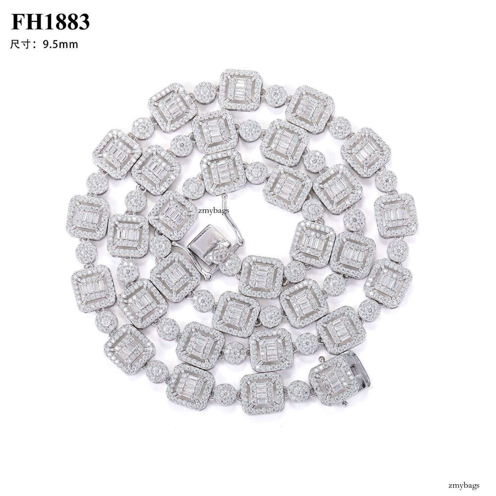 Sier Moissanite Cubic Moissanite chain 8mm and 9.5mm Men's Hip Hop Cuban Necklace Jewelry