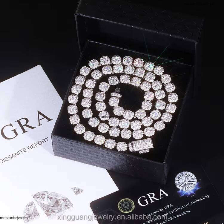 RTS Large Size 8mm Chain VVS Moissanite White Gold Plated Solid Sier Tennis Chains for Men Women Bracelet Necklace