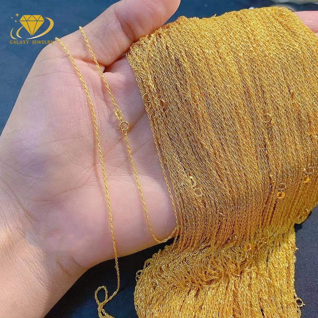 Wholesale AU750 18 Karat Pure Gold Rope Chain Necklace Gold Cuban Chain Real 10k 14k 18K Yellow Solid Gold Link Chain
