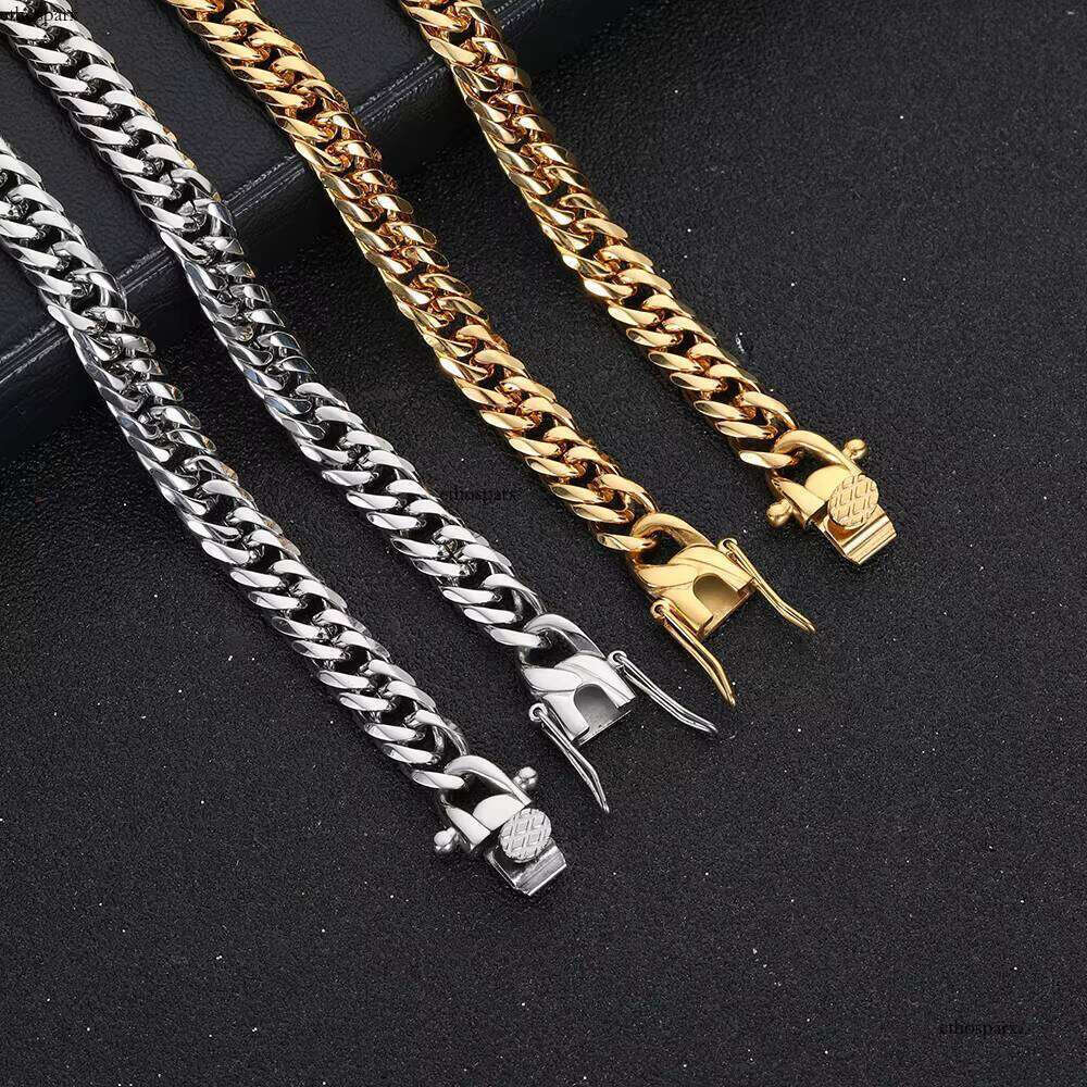 Wholesale Necklace Hip Hop Gold Plated Mens Miami Stainless Steel Cuban Link Chain