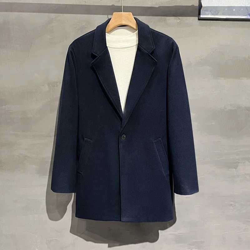 2024-New Mens Fashion Solid Color Business Korean Elegant Gentleman British Style Slim Casual Woolen Medium Long Trench Coat XJ250809