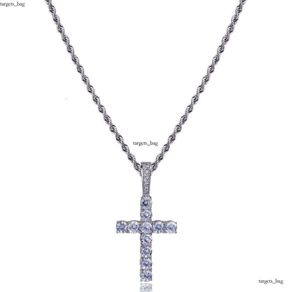 Hip Hop Double Row T Square Dia Rock Candy Cross Men's Trendy Full Moissanite chain Pendant
