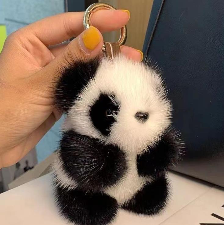 quality jewelry Cute and furry panda keychain backpack pendant versatile panda key holder for keys 250708