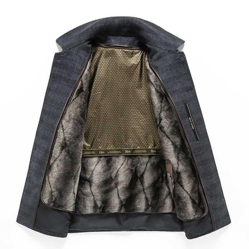 Mens Gray Plaid Fleece Liner Woolen Coats 2025 Winter Business Casual Thick Warm Wool Windbreaker Jacket Outerwear Plush Overcoat XJ250809