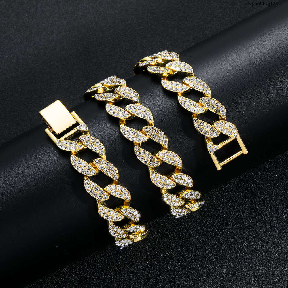 Bracelet 15mm Full Dia Cuban Chain Personality Men's Trendy Hip-Hop Accessories