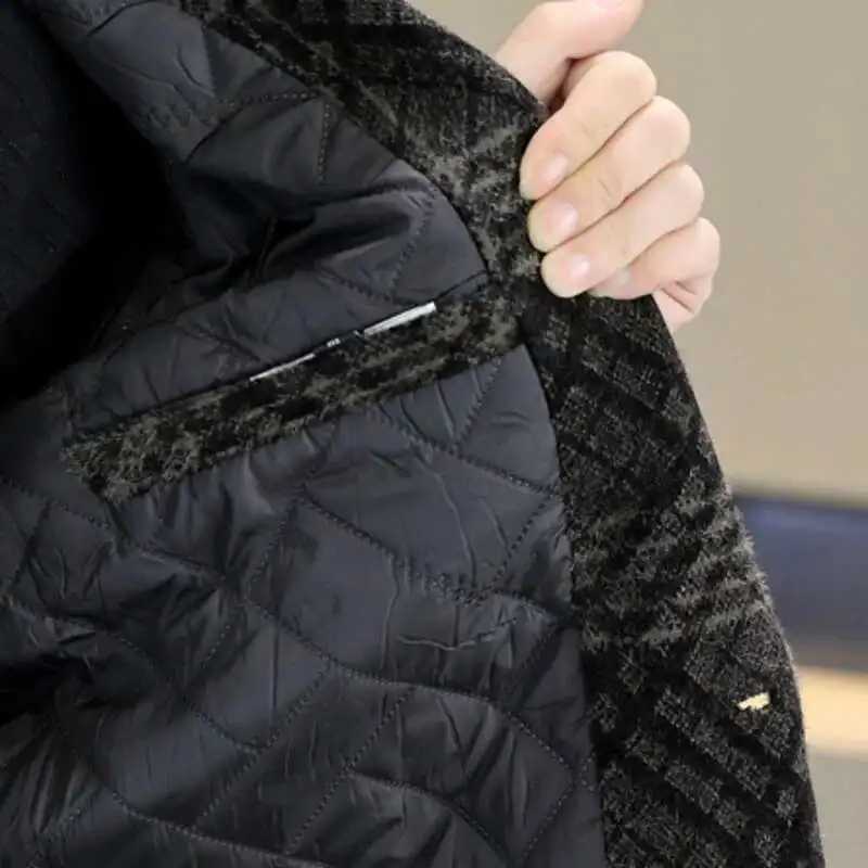 British Plaid Mens Thick Trench Coat Winter Mens Woolblen Windbreaker Single Breasted Long Jacket Long Coat for MenXJ250809