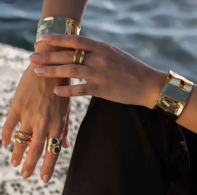 Designer Bracelet INS Gold Plating Stainless Steel Bumpy Irregular Opening Bangle High Quality Exaggerated Cuff Jewelry for Women