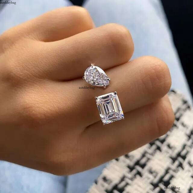 2025 Choucong Handmade Rings Simple Fashion Jewelry Sterling Sier Water Drop 5A Cubic Zircon CZ Dia Eternity Women Wedding Bridal Open Ring Gift