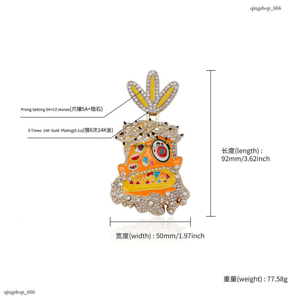 Unique Cartoon Avatar Large Pendant Colorful Enamel Alloy Full Dia Necklace Cool Hip-Hop