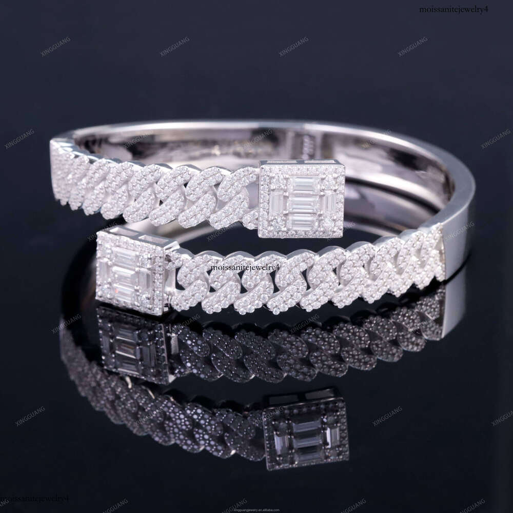 XG Pass Dia Tester Iced Out Cuban Bangles Sier Plated Gold Vvs Moissanite Bracelets for Men