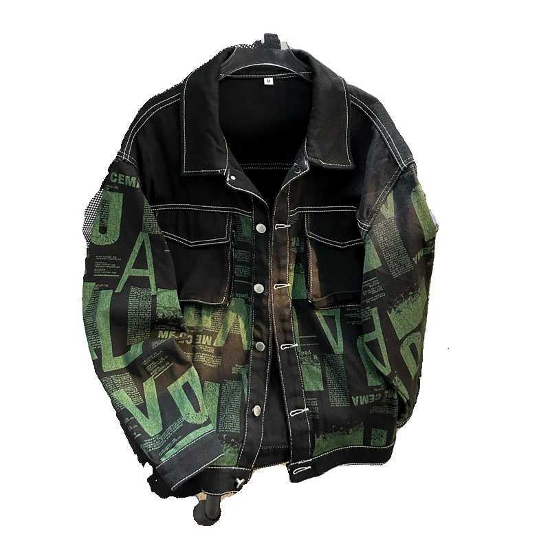 American Retro Full Print Denim Jacket Mens Spring Autumn Trendy Coat High-end Sense Oversized Versatile Casual Workwear Jacket W250809