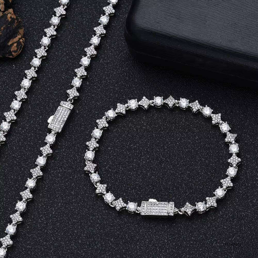 NUOYA 6mm Sparkling Dia Hip Hop Jewelry Iced Out Spring Clasp Round Zircon Star Tennis Chain Necklace for Gift