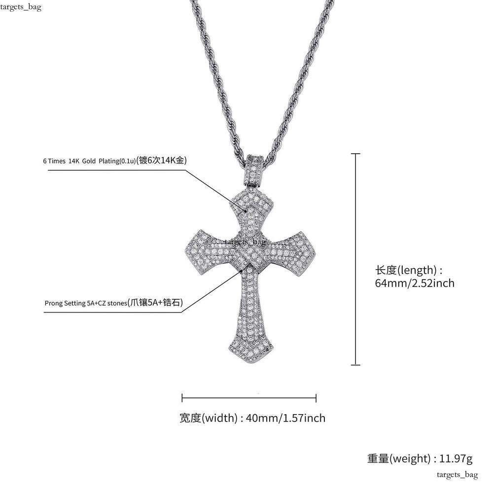 Hip Hop T Square Moissanite chain Cross Pendant Trendy Unisex Fashion Personality Necklace Accessory