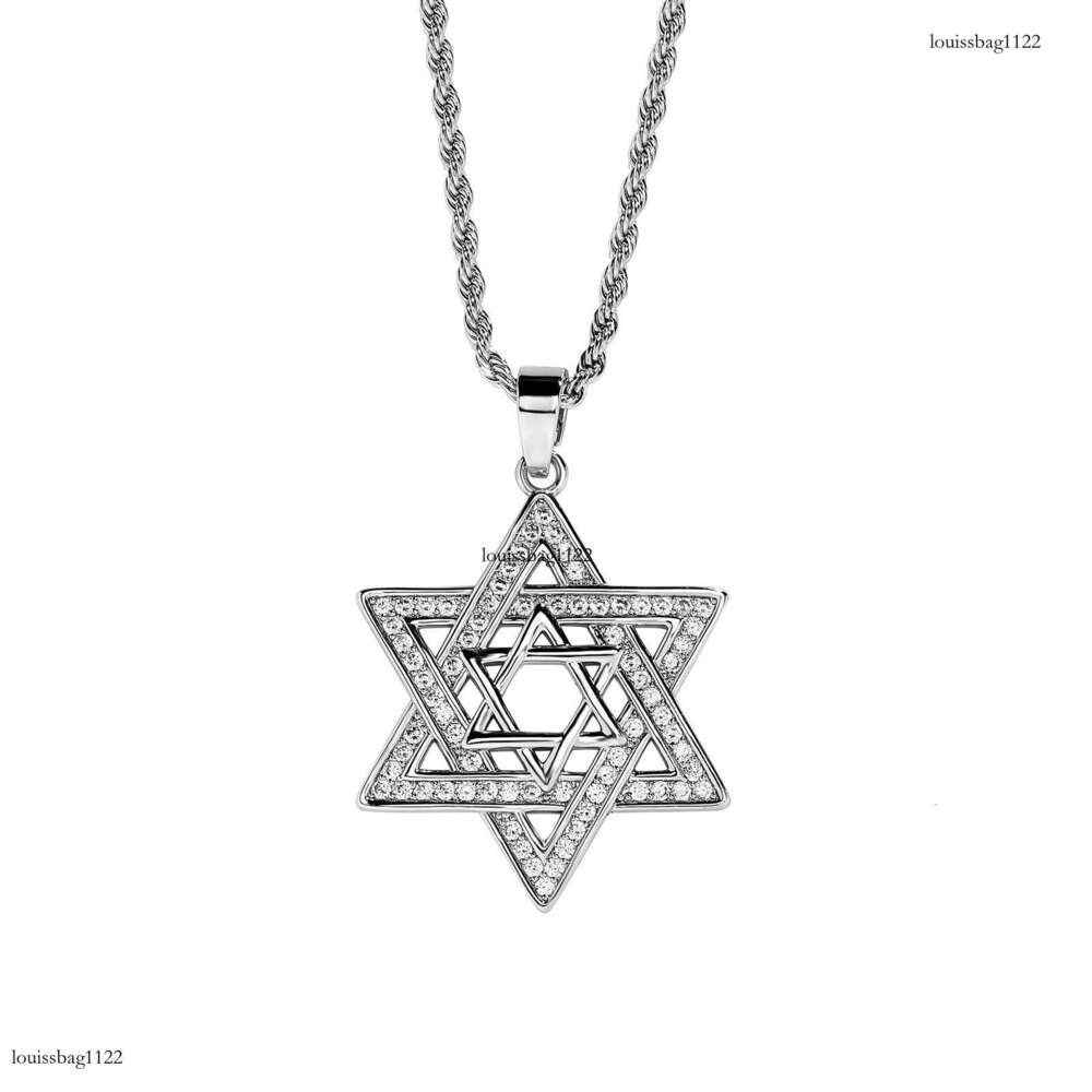 Fashion Hip-Hop Moissanite chain Inlaid Star of David Pendant Men's Hexagram Necklace