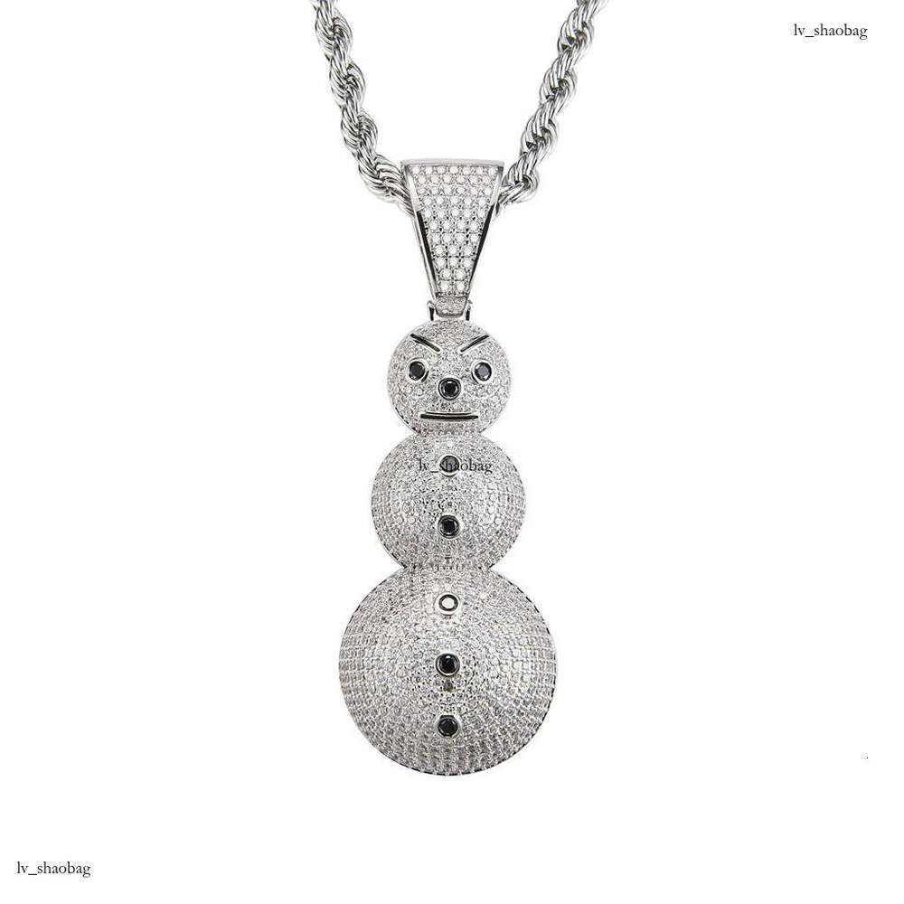 Necklace Men Snowman Pendant Sterling Silver Micro Inlaid Moissanite chain Personality Creative Hip Hop Men's Jewelry