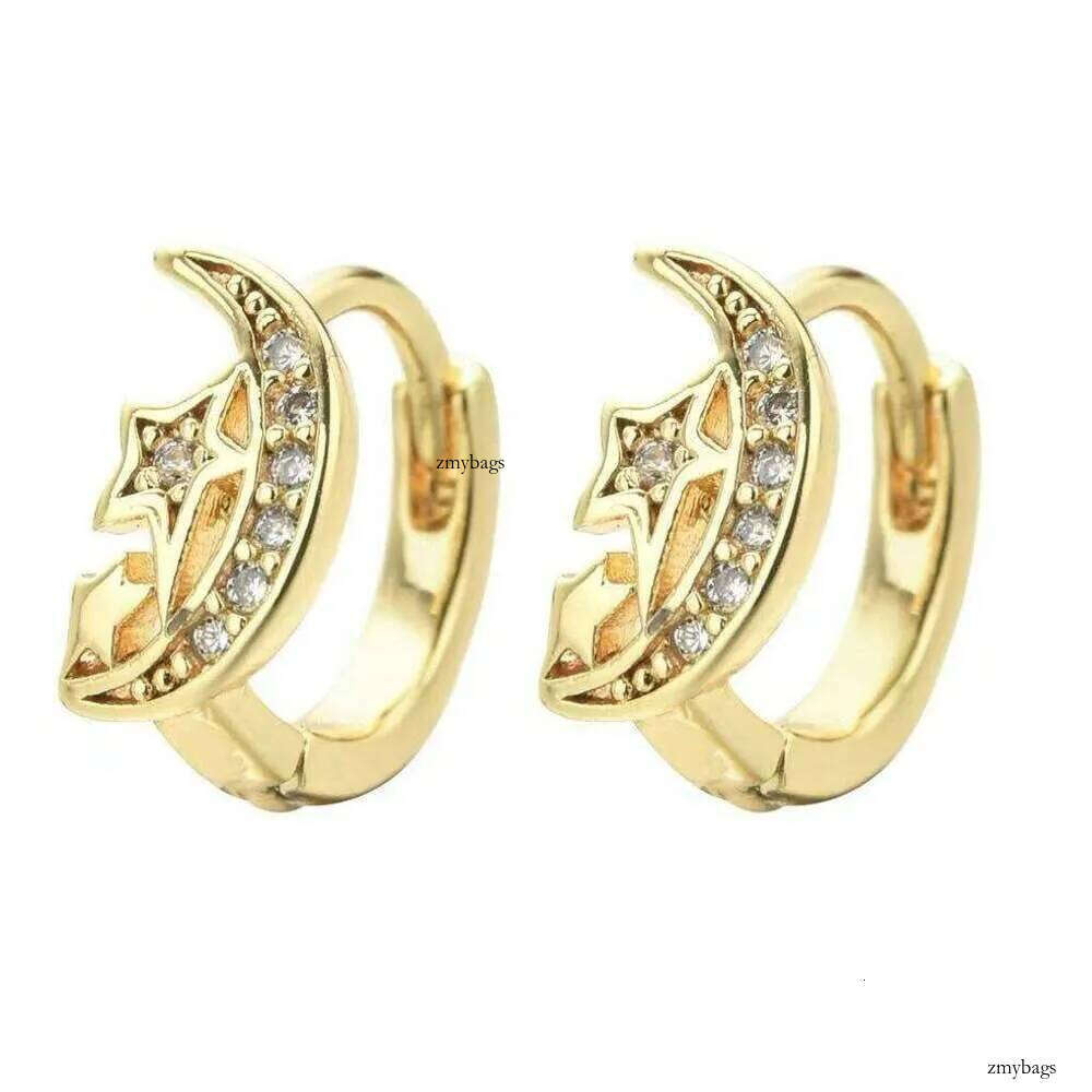 DHcollections High-end Earrings with Elegant Design, and Moon Earrings, Electroplated 14k Gold Zircon Star 99