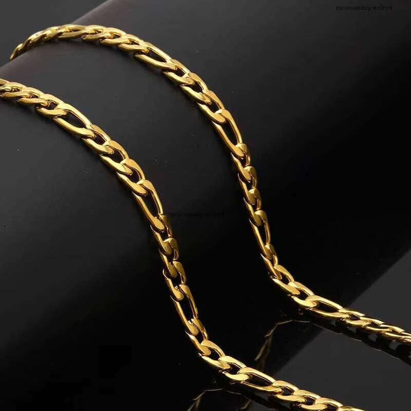 Nuoya Unisex Gold Plated Cuban Link Necklace 3/4/5/6mm Stainless Steel Hip Hop Jewelry 3-to-1 Figaro Chain for Parties