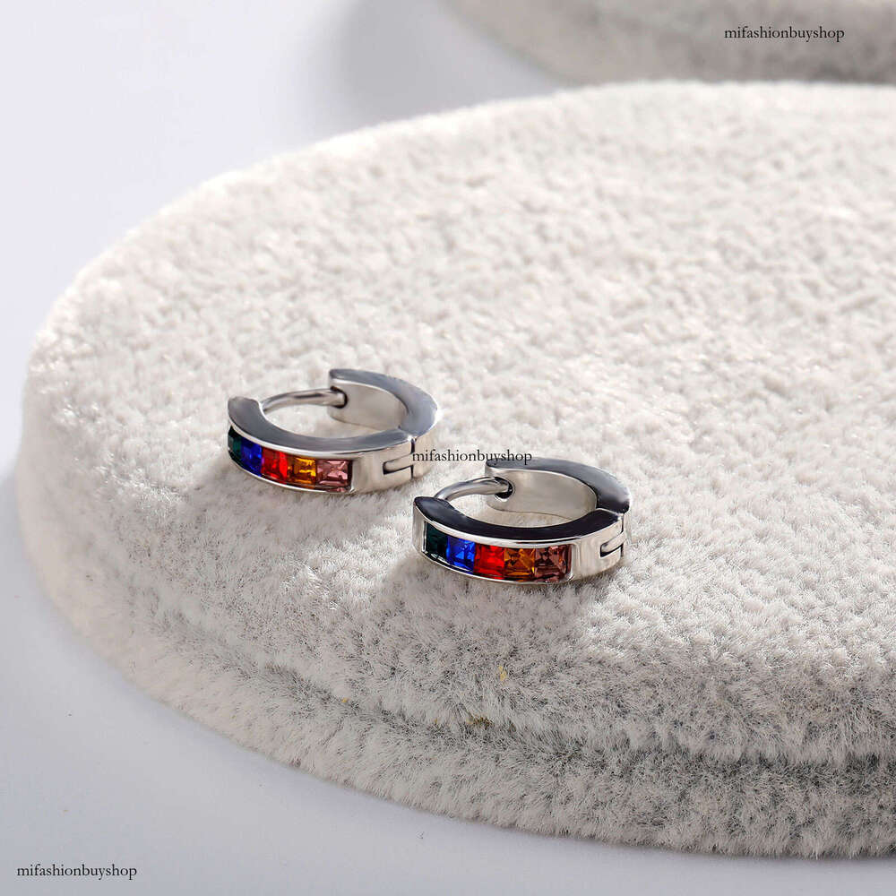 Sterling Silver Square Colorful Zircon Unisex Trendy Stud Earrings Versatile Non-Fading Clips Ear Jewelry