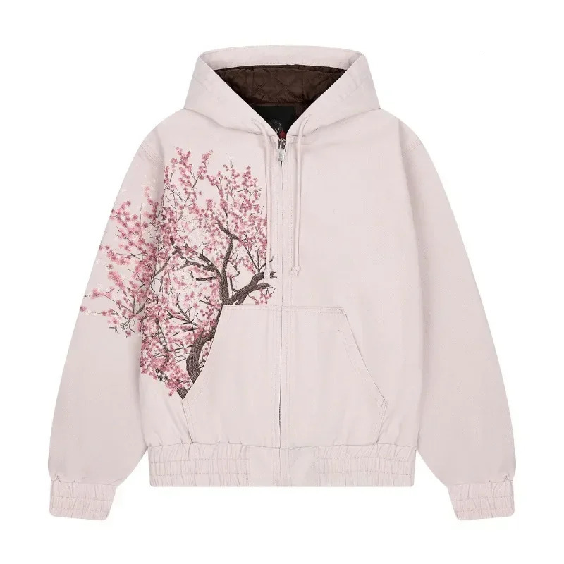 Y2K Harajuku Plum Tree Embroidery Super Pink Zipper Hoodie Gothic Fashion Retro Casual Street Sweatshirt For Men and Women y250729