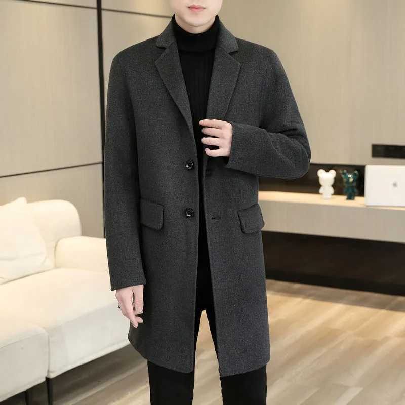 2025 High Quality Double-sided Coat Stylish and Handsome with A Solid Color Autumn and Winter New 50% Wool Mid-length Woolen Coat XJ250809