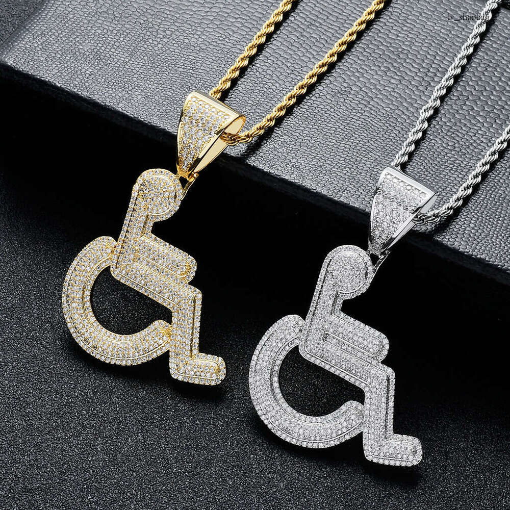 Ins Necklace for Men Wheelchair Disabled Pendant Personality Creative Moissanite chain Hip-Hop Jewelry