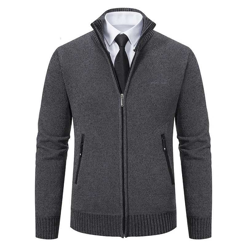 Autumn Spring Mens Sweater Coat Brown Jacket Business Casual Turtleneck Zipper Overcoat Wool Velvet Pullovers Cold Sweatercoat W250809