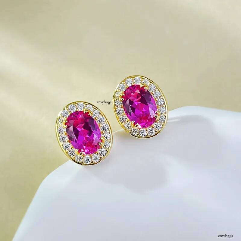 2025 Choucong Ins Top Sell Stud Earrings Elegant Stunning Simple Fine Jewelry Pure 100% S Sterling Sier Oval Pink Moissanite Dia Gold Earring Lady Gif