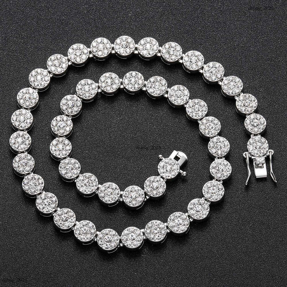 Alloy 10mm Flower Petal Round Cuban Chain Men's Cool Hip Hop Full Dia Necklace
