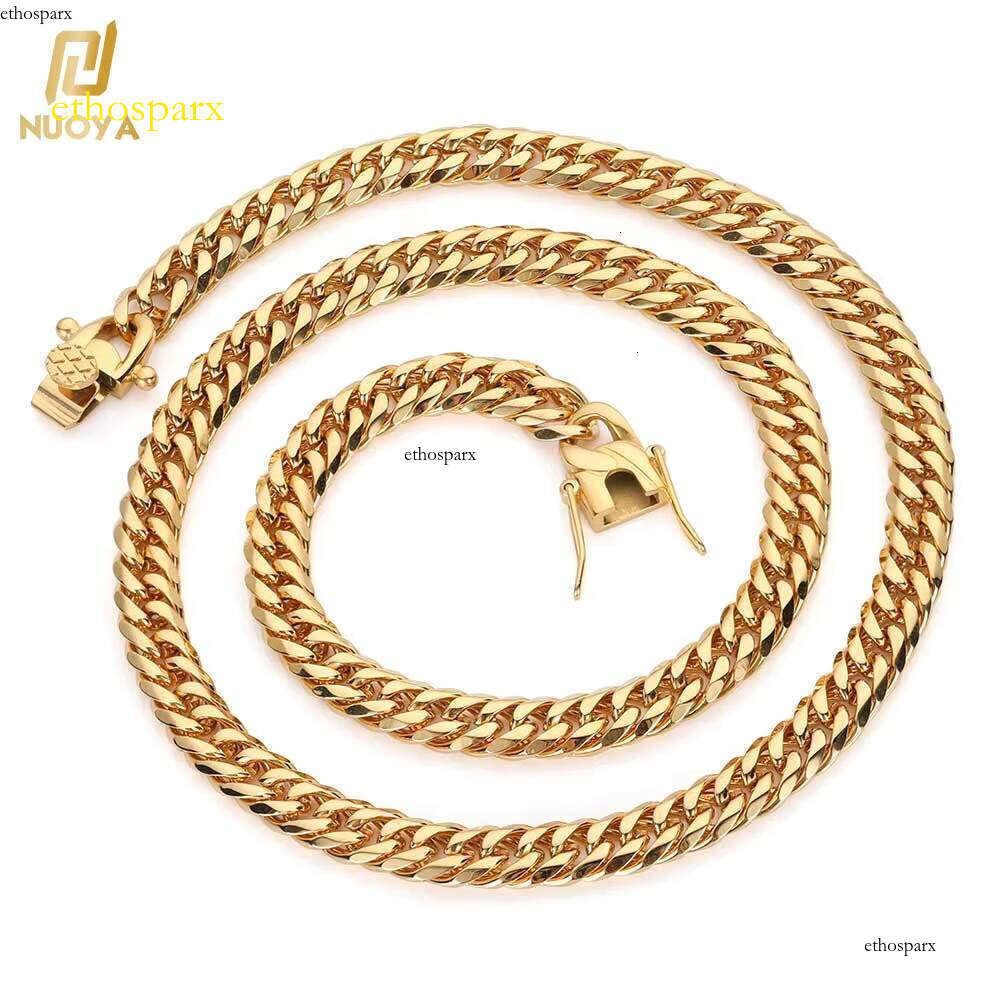 Wholesale Necklace Hip Hop Gold Plated Mens Miami Stainless Steel Cuban Link Chain
