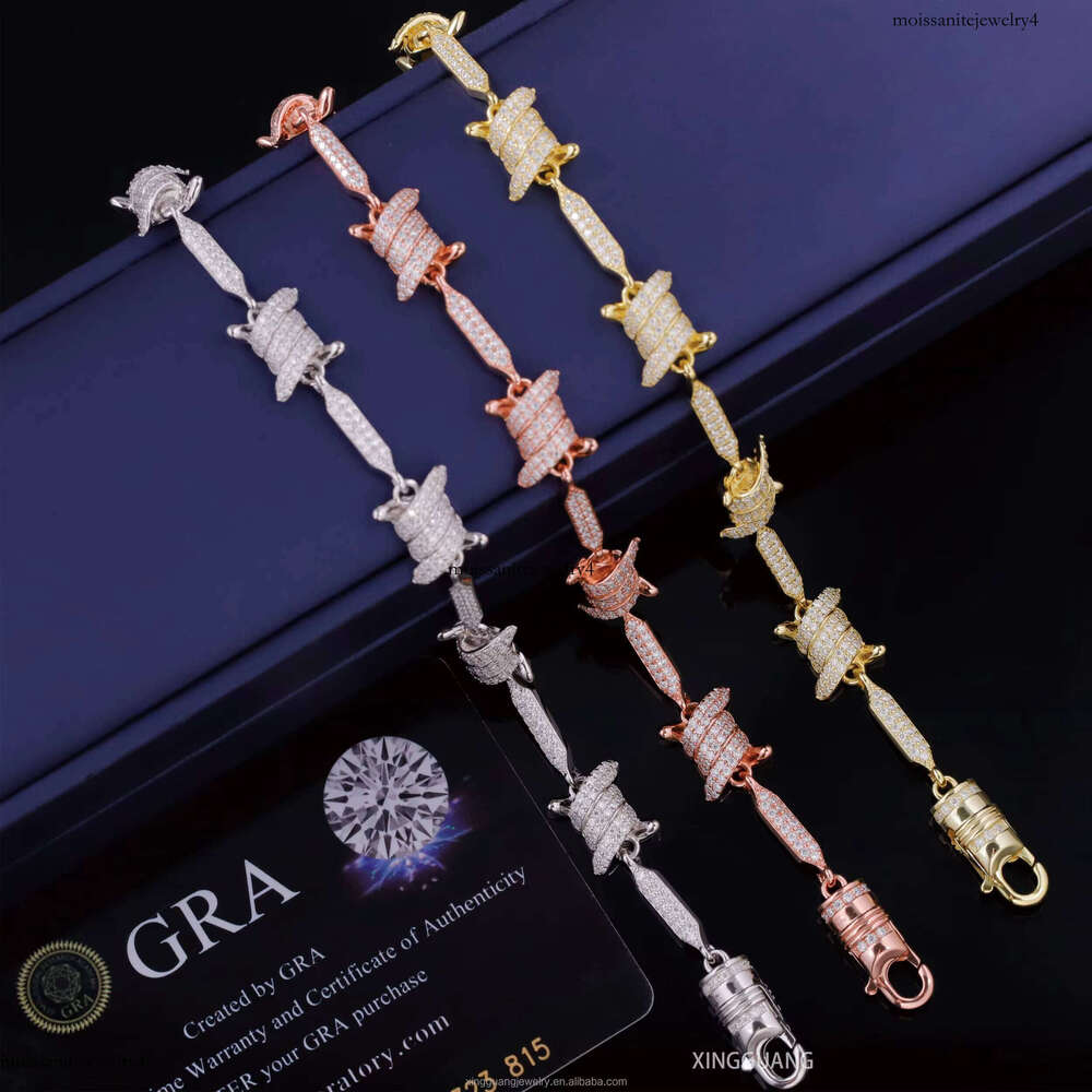 Hip Hop Jewelry VVS Dia Chain Men S Sterling Sier Round White Moissanite Cuban Link Bracelet