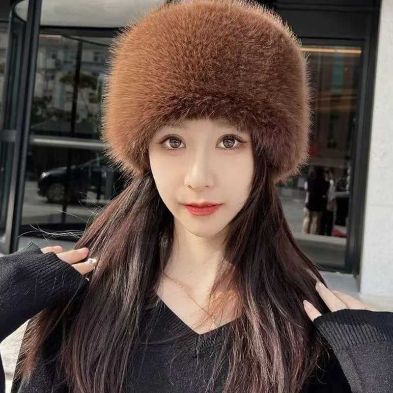Winter Warm Plush Hats Fluffy Imitation Fur Russian Thick Bucket Hat For Women Fashion Outdoor Skiing Beanies XJ250809