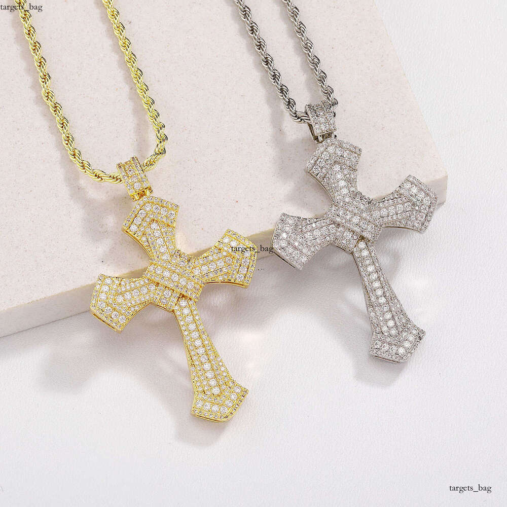 Hip Hop T Square Moissanite chain Cross Pendant Trendy Unisex Fashion Personality Necklace Accessory
