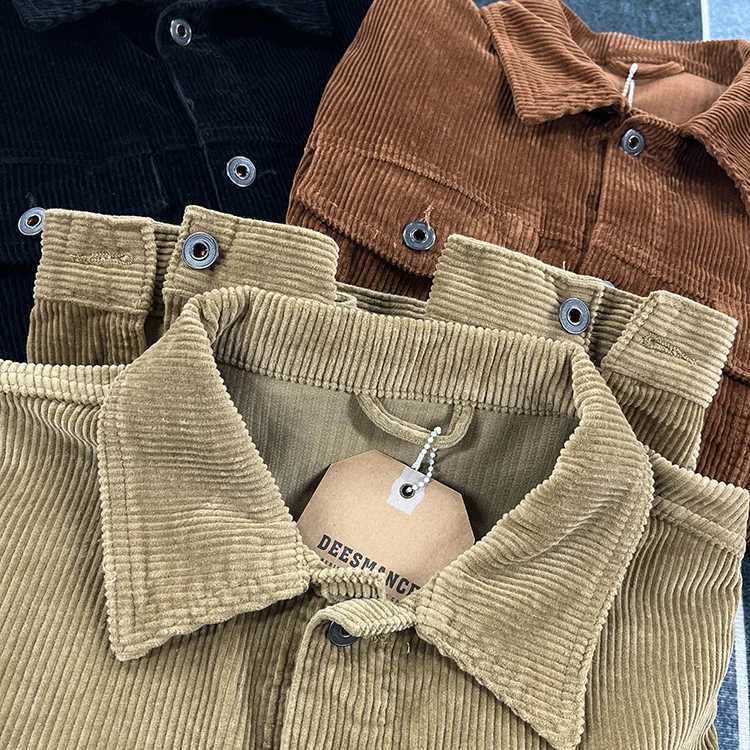 igh Quality Heavyweight 00% Cotton Corduroy Jacket Mens Thick Striped Velvet Lapel Jacket Autumn Japan Retro Short Workwear W250809