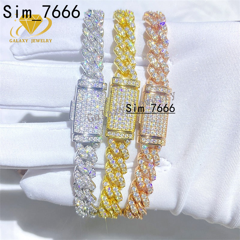 Mens Hip Hop Cuban Necklace 925 Silver Gold Plated 8mm Iced Out Moissanite Chain Vvs D Color Moissanite Cuban Bracelet