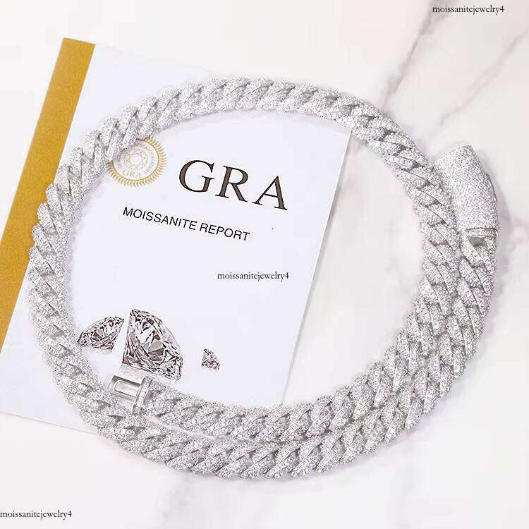 GRA Certificate 6mm 13mm D Color VVS Moissanite Iced Out Cuban Link Chain Gold Plated Sterling Sier Necklace
