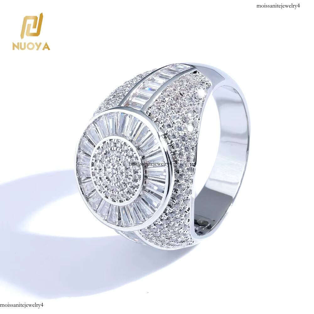 NUOYA Hip Hop Fine Jewelry Shiny Iced Out Dia Sier and Gold Plated Brass Micro Pave Baguette CZ Stones Ring for Women